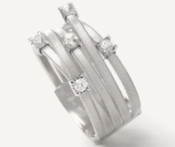 Five-Band White Gold Ring With Prong-Set Diamonds And A Diamond-Studded Plaque|Marco Bicego Cheap