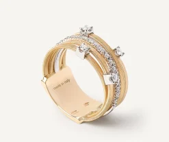 Five-Band Yellow Gold Ring With Prong-Set Diamonds And A Diamond-Studded Plaque|Marco Bicego Hot