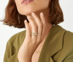 Five-Band Yellow Gold Ring With Prong-Set Diamonds And A Diamond-Studded Plaque|Marco Bicego Hot