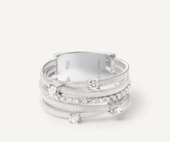 Five-Band Yellow Gold Ring With Prong-Set Diamonds And A Diamond-Studded Plaque|Marco Bicego Best
