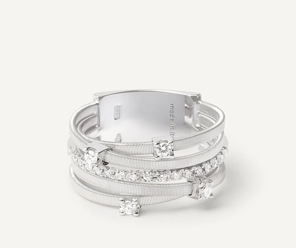 Five-Band Yellow Gold Ring With Prong-Set Diamonds And A Diamond-Studded Plaque|Marco Bicego Best