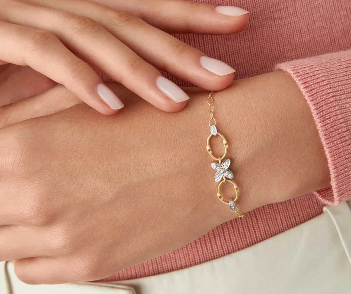 Floral Diamond Pave Bracelet With Adjustable Chain|Marco Bicego Hot