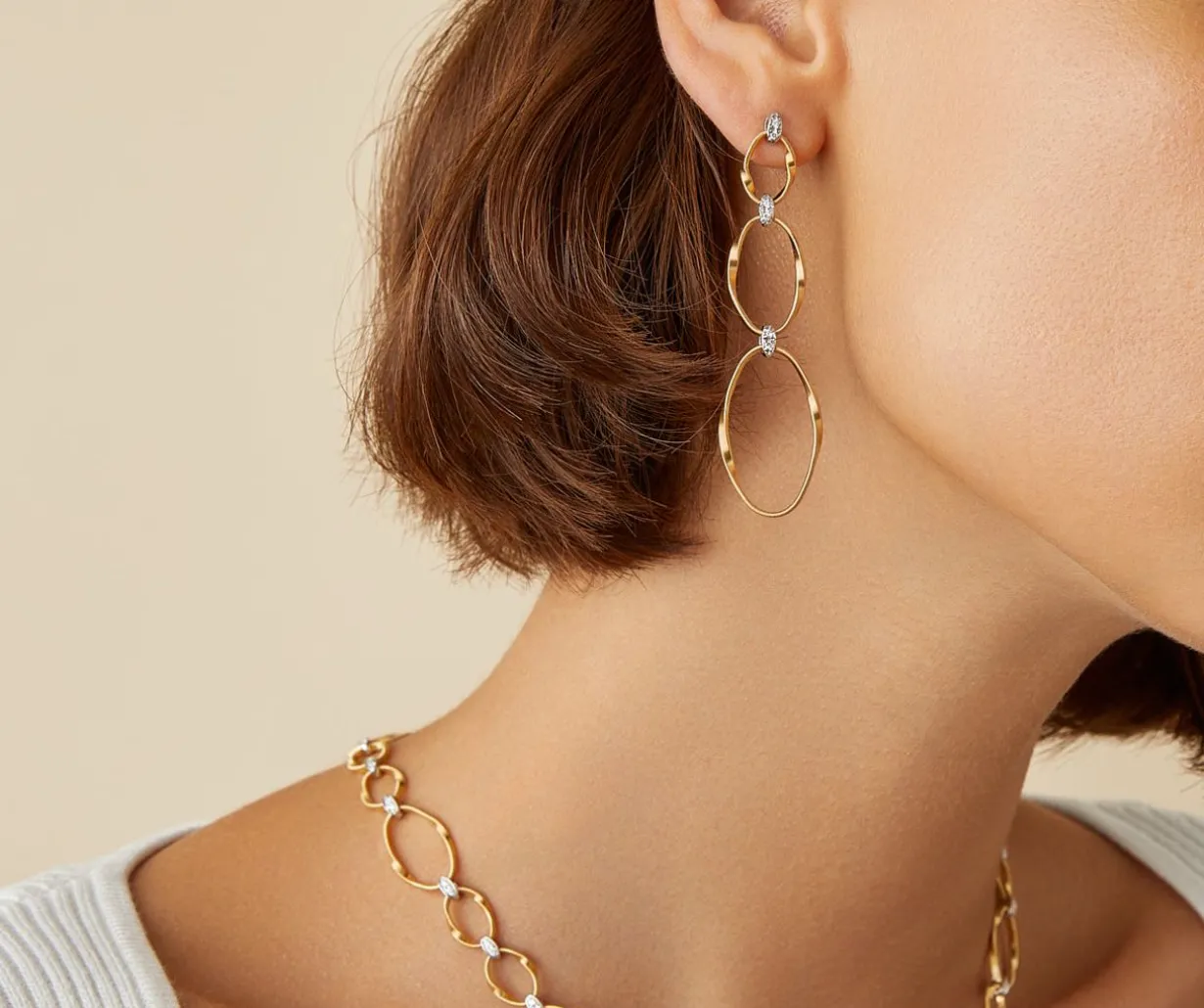 Gold Diamond Earrings With Three Elements|Marco Bicego Best