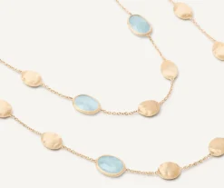 18Kt Yellow Gold Long Necklace With Aquamarines And Diamonds|Marco Bicego Shop