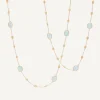 18Kt Yellow Gold Long Necklace With Small Oval Elements, Aquamarines, And Diamonds|Marco Bicego Online
