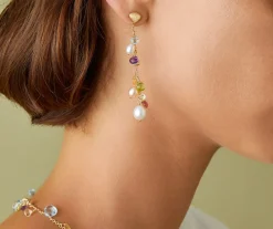 18Kt Yellow Gold Pearls And Gemstones Long Drop Earrings|Marco Bicego Fashion