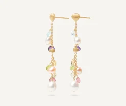 18Kt Yellow Gold Pearls And Gemstones Long Drop Earrings|Marco Bicego Fashion