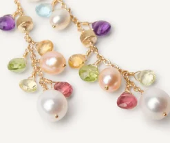 18Kt Yellow Gold Pearls And Gemstones Long Drop Earrings|Marco Bicego Fashion