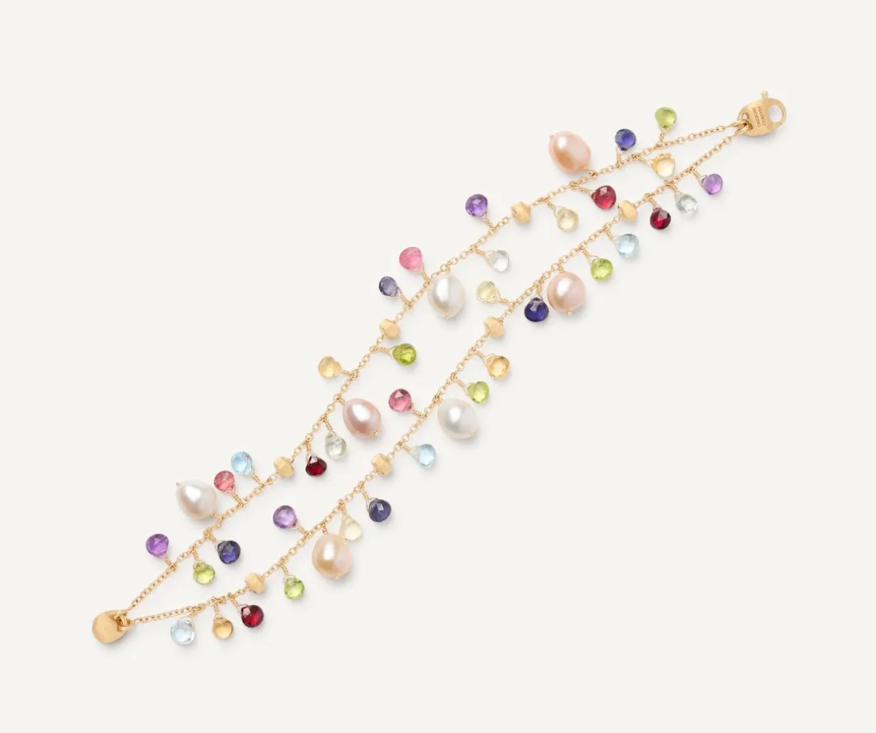 18Kt Yellow Gold Pearls And Multicoloured Gemstone Double-Strand Bracelet|Marco Bicego Best
