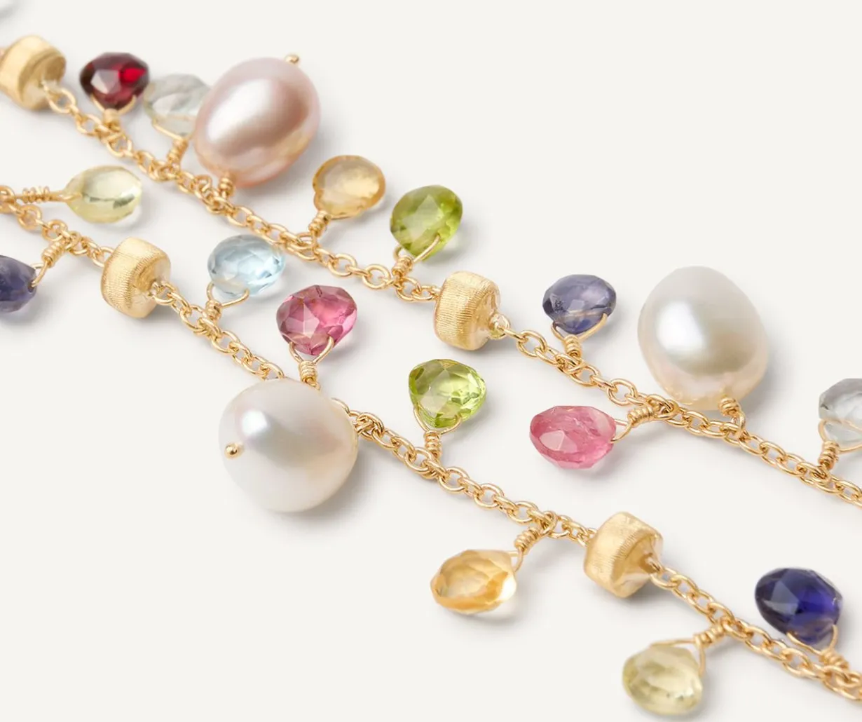 18Kt Yellow Gold Pearls And Multicoloured Gemstone Double-Strand Bracelet|Marco Bicego Best