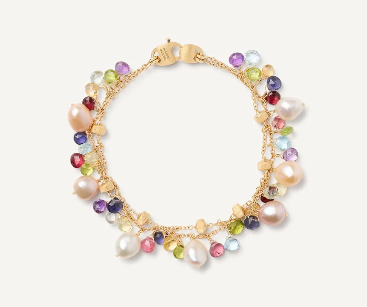 18Kt Yellow Gold Pearls And Multicoloured Gemstone Double-Strand Bracelet|Marco Bicego Best