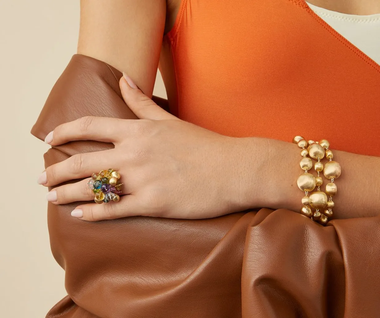 18Kt Yellow Gold Three-Strand Mixed Bead Bracelet|Marco Bicego Cheap