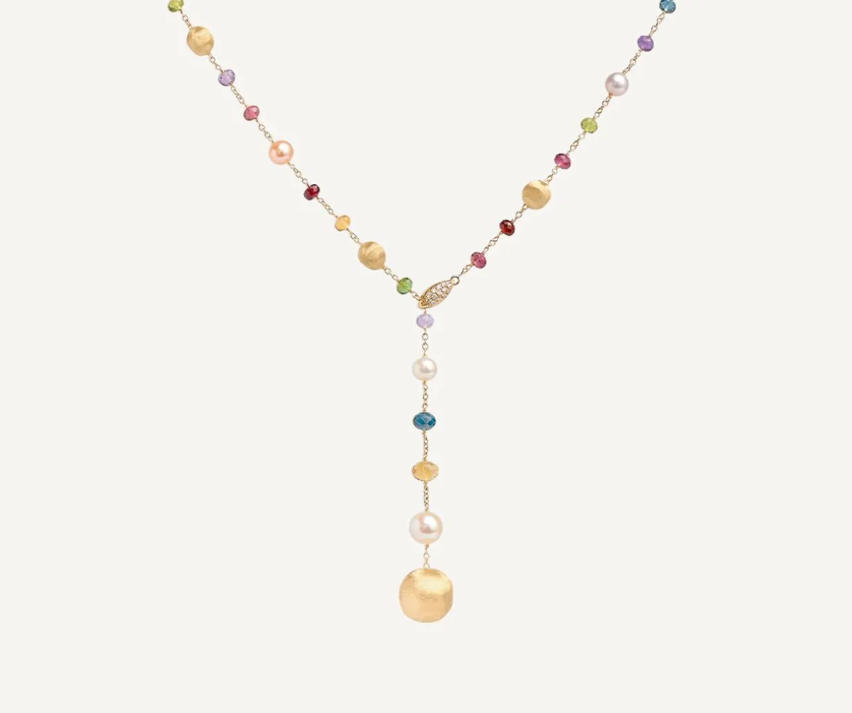 Mixed Gemstone And Pearls 18Kt Yellow Gold Lariat Necklace|Marco Bicego Cheap