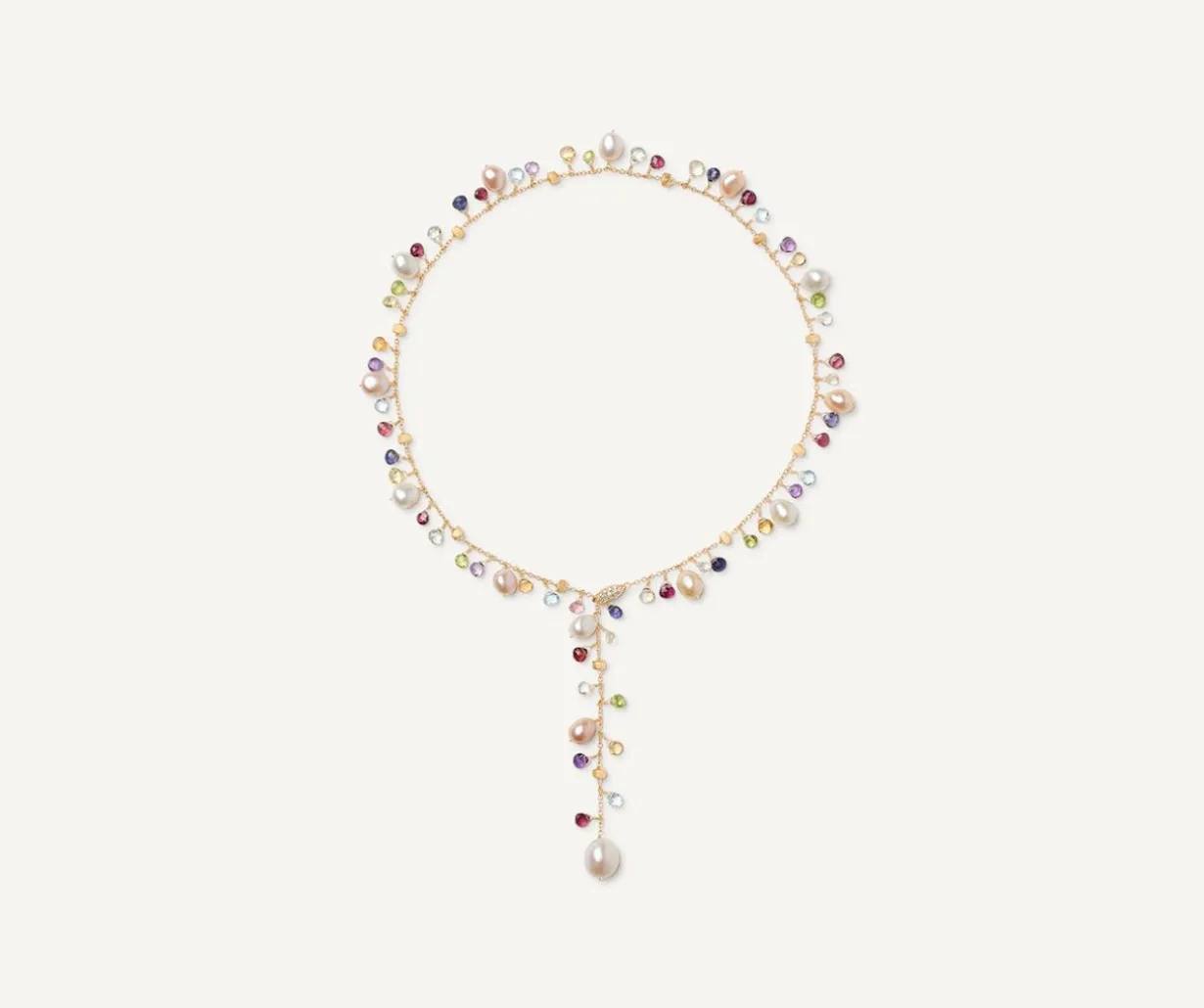 Pearls And Mixed Gemstone 18Kt Yellow Gold Lariat Necklace|Marco Bicego Outlet