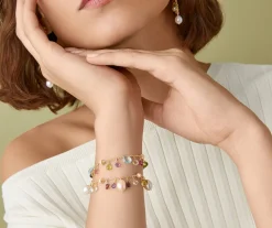 Pearls And Multicoloured Gemstone Single-Strand 18Kt Yellow Gold Bracelet|Marco Bicego Discount