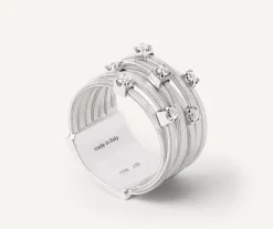 Seven-Band White Gold Ring With Prong-Set Diamonds|Marco Bicego New