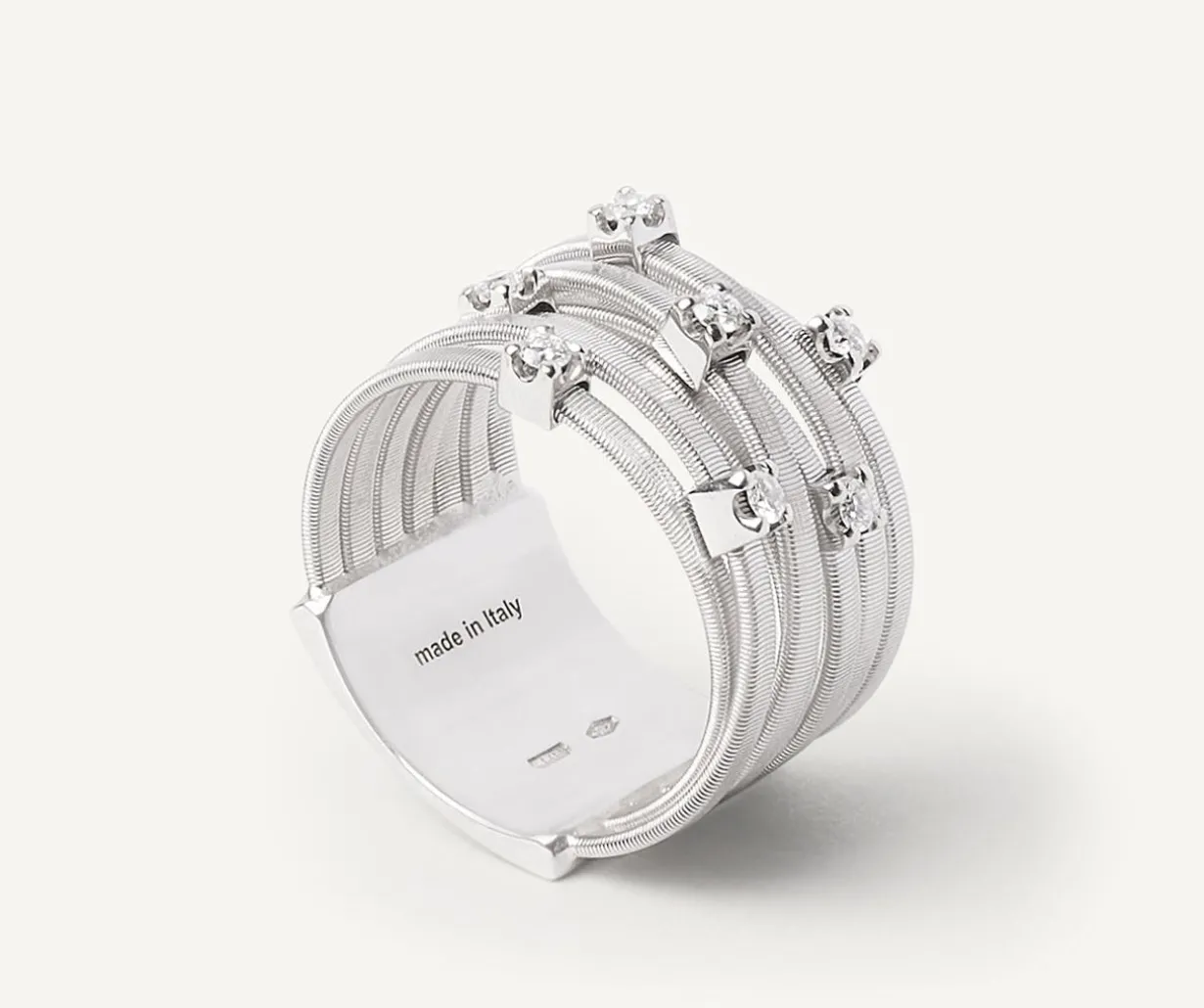 Seven-Band White Gold Ring With Prong-Set Diamonds|Marco Bicego New