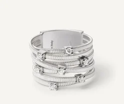 Seven-Band White Gold Ring With Prong-Set Diamonds|Marco Bicego New