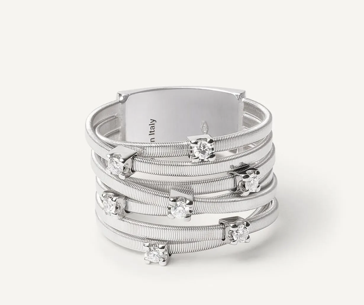 Seven-Band White Gold Ring With Prong-Set Diamonds|Marco Bicego New