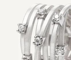 Seven-Band White Gold Ring With Prong-Set Diamonds|Marco Bicego New