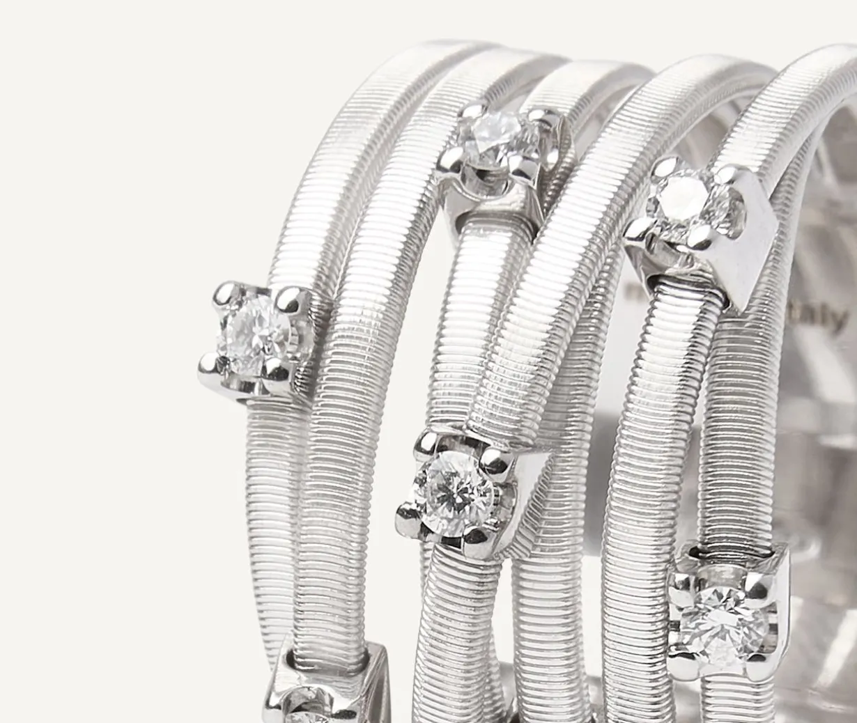 Seven-Band White Gold Ring With Prong-Set Diamonds|Marco Bicego New