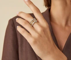 Seven-Band Yellow Gold Ring With Prong-Set Diamonds And Diamond-Studded Plaques|Marco Bicego Discount