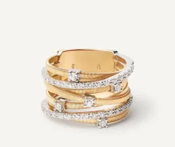Seven-Band Yellow Gold Ring With Prong-Set Diamonds And Diamond-Studded Plaques|Marco Bicego Discount