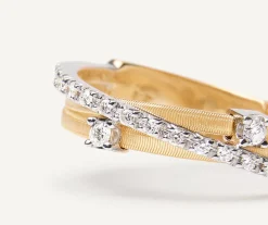 Three-Band Ring With Prong-Set Diamonds And A Diamond-Studded Plaque|Marco Bicego Clearance