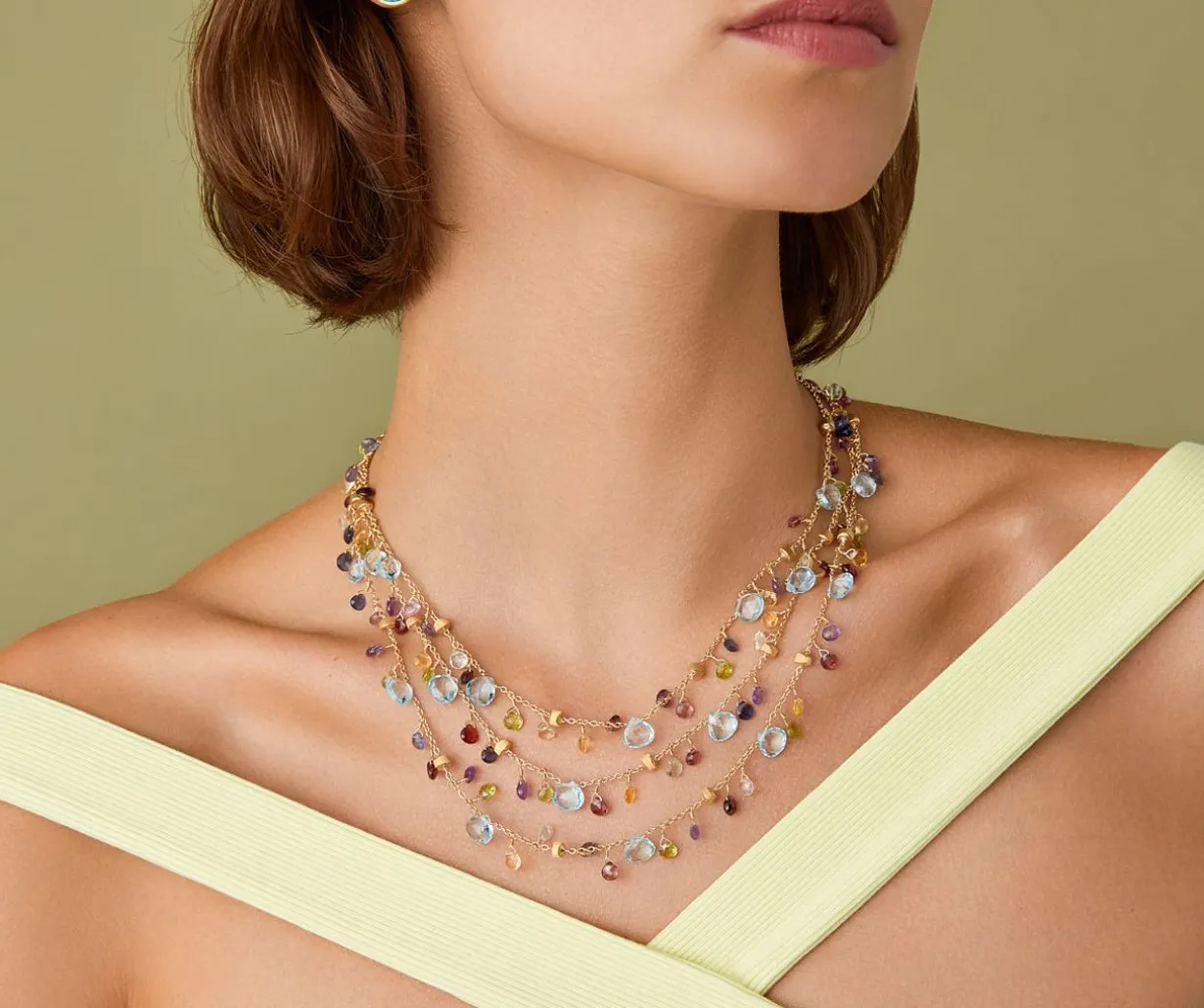 Three-Strand Chain Necklace With Multicoloured Gemstones|Marco Bicego New